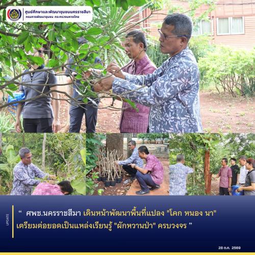 ศพช.นครราชสีมา เดินหน้าพัฒนาพื้นที่แปลง "โคก หนอง นา" เตรียมต่อยอดเป็นแหล่งเรียนรู้ "ผักหวานป่า" ครบวงจร